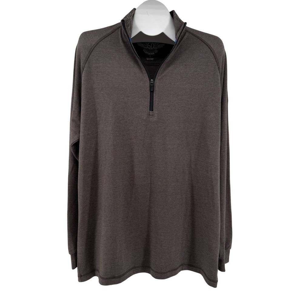 Straight Down Pullover Mens L Brown Striped Quarter Zip Performance Stretch Golf
